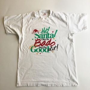 VTG 80s 90s Peacock Papers Christmas Humor T Shirt "Hey Santa.." Single Stitch L